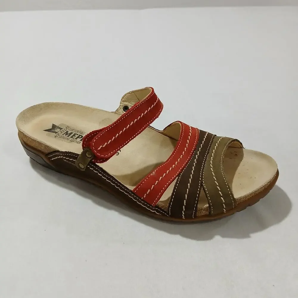Mephisto Sandals Womens US 8 EU 39 Brown Red Leather Cork Footbed Comfort Shoes